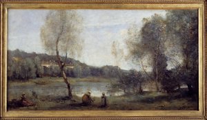 ヴィル・ダヴレイの眺め。ヴィラの前で仕事をする池の様子。カミーユ・コロー（1796-1875）の作品