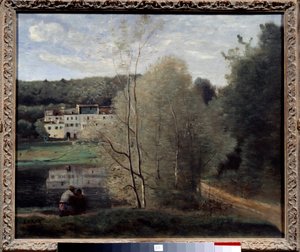 アヴレイ市の眺め、池と家のカバスード カミーユ・コロー（1796-1875）の絵画 1840年 デスモンズ、アートセンター 作： Jean Baptiste Camille Corot