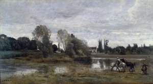 ヴィル・ダヴレー、ホース・ウォータリング、1860-65年頃 作： Jean Baptiste Camille Corot
