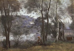 ヴィル・ダヴレイ：葉から見た湖、1865-1870 作： Jean Baptiste Camille Corot