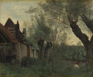 サント・カトリーヌ・レ・アラスの柳と農家 作： Jean Baptiste Camille Corot
