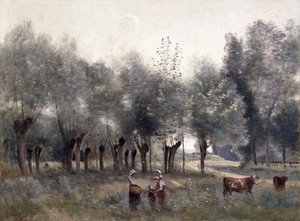 ヤナギの畑の女性、1860-65 作： Jean Baptiste Camille Corot
