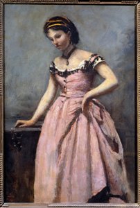 ピンクのドレスを着た少女 カミーユ・コロー（1796-1875）の絵画 19世紀 日0.46x0.32 m パリ、オルセー美術館 作： Jean Baptiste Camille Corot