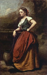 ジャン・バティスト・カミーユ・コロー（1796-1875）作、井戸の若い女性、65x40cm。 作： Jean Baptiste Camille Corot