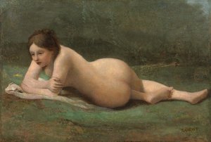 草の上に横たわる若い女性、1850〜60年頃