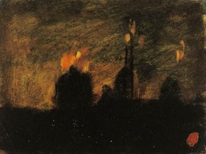 バランシエンヌ近郊のサン・ヴァスト・ラ・オーの火事で夜の雰囲気 作： Jean Baptiste Carpeaux