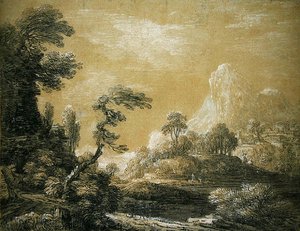 古典的な風景」（紙に黒鉛とチョーク） 作： Jean Baptiste Claude Chatelain