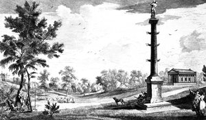 ジョージビッカム、1753年に彫刻されたグレンビル大尉の記念碑からギリシャの寺院、ストウハウスガーデンズまでの眺め