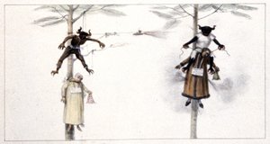 ブラジル: 1839 年の聖土曜日に焼かれたユダと悪魔の彫像の人形 (彫刻) 作： Jean Baptiste Debret