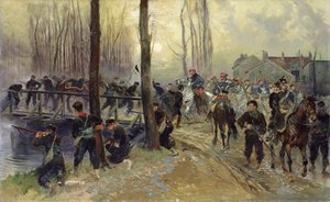 軍隊により防衛された橋の近くでの待ち伏せ、早朝、1870 作： Jean Baptiste Edouard Detaille