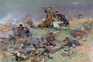 サン＝プリヴァ（サン＝プリヴァ）の戦いにおけるベルベジェ中佐の死 1870年8月18日 エドゥアール・ディテイル（1848-1912）の絵画 日。1.1x1.4 m パリ、軍隊博物館 - サン＝プリヴァ（サン＝プリヴァ）の戦いにおけるベルベギエ司令官の死 作： Jean Baptiste Edouard Detaille