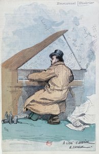 フランス、パリ、フランスの作曲家エマニュエル・シャブリエのカラー・エングレーヴィング 作： Jean Baptiste Edouard Detaille