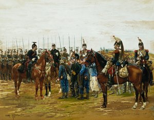 1875年にバイエルンの兵士を拘束したフランスのキュラシエ 作： Jean Baptiste Edouard Detaille