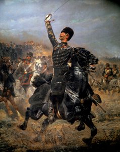 砲台での、騎兵隊の突撃（1870年）。エドゥアール・ディテール（1848-1912）の絵画