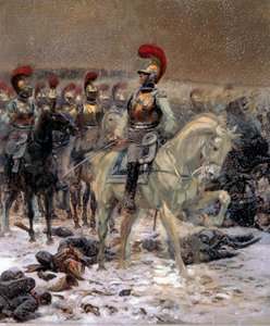1812年のロシアのキャンペーン。"突撃前、ウィンコウォのカラビニエ" ジャン＝バティスト＝エドゥアール・デテール（1848-1912）の絵画 19世紀 0,89x0,79 m パリ、軍隊博物館 - 1812年のロシアのキャンペーン。突撃の前に、ウィンコウォのカラビニャー。