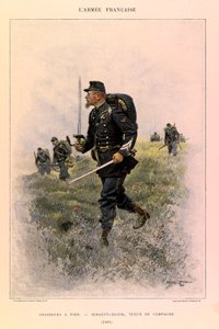 Edouard Detaille（1848-1912）が描いたジュール・リシャール大尉のフランス軍の種類と軍服。フット・ハンター。1885年の野戦服を着た軍曹長、個人蔵