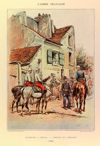 Edouard Detaille（1848-1912）が描いたジュール・リシャール大尉のフランス軍の種類と軍服：馬上の狩人、1886年の野外活動、個人蔵 作： Jean Baptiste Edouard Detaille