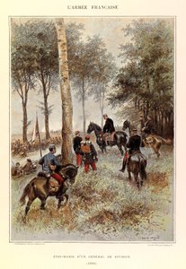 ジュール・リシャール大尉のフランス軍の種類と軍服、エドゥアール・ディテール（1848-1912）が描いたもの。1884年の師団長のスタッフ、個人蔵 作： Jean Baptiste Edouard Detaille