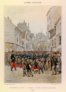 Edouard Detaille（1848-1912）が描いたジュール・リシャール大尉のフランス軍の種類とユニフォーム。ライン歩兵。1885年の大演習の際の舞台への到着、個人蔵 作： Jean Baptiste Edouard Detaille