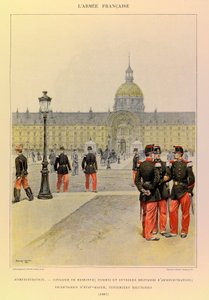 Edouard Detaille（1848-1912）が描いたジュール・リシャール大尉のフランス軍のタイプとユニフォーム。管理職。1887年の騎兵、軍務員、事務員、職員秘書、従軍看護婦、個人蔵 作： Jean Baptiste Edouard Detaille