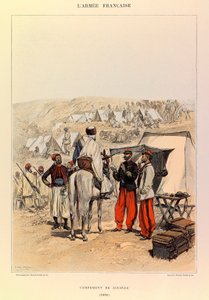 Edouard Detaille（1848-1912）が描いたジュール・リシャール大尉のフランス軍の種類と軍服。1886年のズアーブのキャンプ、個人蔵