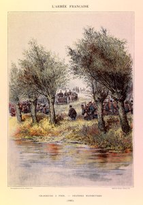 ジュール・リシャール大尉のフランス軍の種類と軍服、エドゥアール・ディテール（1848-1912）の図解：徒歩の狩人、1885年の大演習、プライベート・コレクション 作： Jean Baptiste Edouard Detaille
