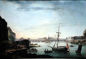 パリ、ポンヌフの眺め、朝の効果（油彩・キャンバス）（ペアは155782参照 作： Jean Baptiste Genillion