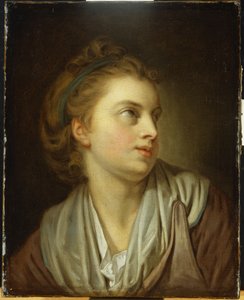 緑色のヘアバンドを付けたバスト丈の女の子 作： Jean Baptiste Greuze
