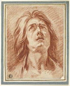 苦悩：上を見上げる女性の頭 作： Jean Baptiste Greuze