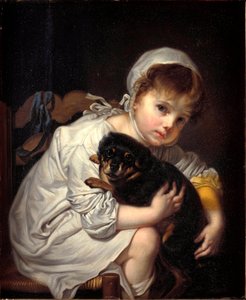 La petite fille au petit chien ジャン＝バティスト（Jean Baptiste）・グルーズ（1725-1805）の絵画 1769年 薄さ64x53 cm ミラノ、スフォルツェスコ城のCiviche Raccolte del Castello Sforzesco