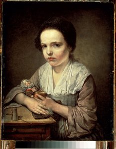 ""Petite fille a la poupee" (人形を持った少女) Jean Baptiste Greuze (1725-1805) 作 1750 Dim. 65x55 cm エルミタージュ美術館、サンクトペテルブルク 作： Jean Baptiste Greuze