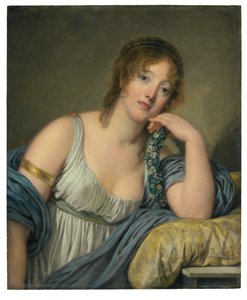 Jeanne Philiberte Ledoux（1767–1840）の肖像、ハーフレングス（パネルに油彩） 作： Jean Baptiste Greuze
