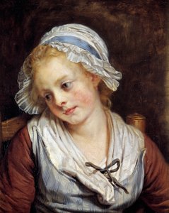 乙女の肖像 ジャン＝バティスト・グルーズ（1725-1805）の絵画。1765.薄暗い。0.45x0.37 m. シャンティイ、コンデ美術館 - 若い娘の肖像。ジャン=バティスト・グルーズ（1725-1805）作の絵画。1765.0.45×0.37m フランス、シャンティイ、コンデ美術館 作： Jean Baptiste Greuze