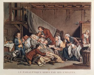 アリックスによって刻まれた彼の子供たちによって助けられた麻痺男、1800年頃