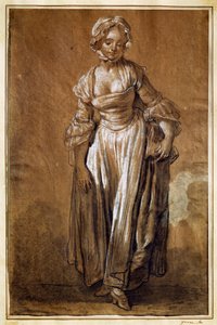 Jean-Baptiste Greuze (1725-1805) が描いた、立っている少女 作： Jean Baptiste Greuze