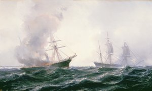 海で火がついた船