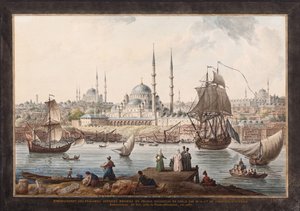 イエニカミとイスタンブール港、18世紀の後半。 作： Jean Baptiste Hilair