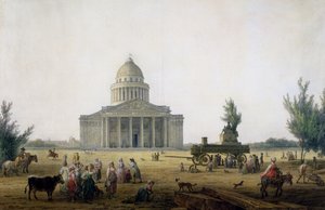 ジャンジャックルソー（1712-78）の像を載せた馬車がパリにあるパンテオンの景色（1792年頃）