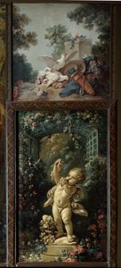 彫刻家のサロン、ジル・ドゥマルトー（1722-1776）のドアパネル：愛と恋の祭壇の生贄にブドウを添えて。ジャン・バティスト・ユエ（1745-1811）の習作 18世紀 パリ、カルナヴァレ美術館