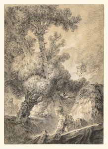牧歌的な風景の中の羊飼いと羊飼いの女 作： Jean Baptiste Huet