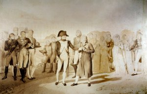 1806年6月20日、皇帝ナポレオン1世（1769-1821）とインプレス・ジョセフィーヌ・ドゥ・ボーアルネがジュイにあるムッシュー・オベルカンプフの織物工場を訪れる。ジャン・バティスト・イサベイ（1767-1855）によるデッサン 1806年 日1,28x1,45 m Versailles, musee du chateau 作： Jean Baptiste Isabey