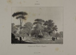 ローマ、ボルゲーゼ公園の庭園の噴水 作： Jean Baptiste Isabey