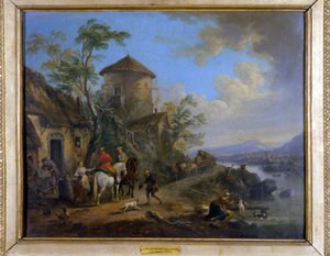田舎の風景。「J.B.ラレマン（1716-1803）の絵画、17世紀後半、ディジョン美術館蔵。 作： Jean Baptiste Lallemand