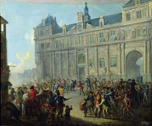 市庁舎の階段でのジャック・ド・フレセル暗殺1789年7月14日