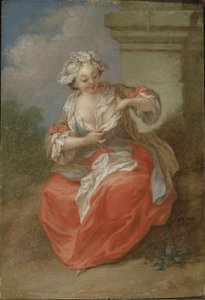 ノミを追いかける少女、1750年頃（キャンバスに油彩） 作： Jean Baptiste Lebel