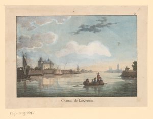ワール川から見たスロット・レーベスタイン Chateau de Loevestein (オブジェクトのタイトル) オランダ王国の旅（シリーズタイトル） Voyage pittoresque dans le royaume des Pays Bas (...) (シリーズタイトル) 作： Jean Baptiste Madou (possibly)