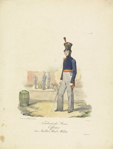 砲兵将校、1820年～1825年 オランダ陸軍将校 der Artillerie Nat.le Militie (オブジェクトの称号) オランダ王国の軍服。 ウィレム・ヴァン・バイランド閣下に捧げる (オブジェクトのシリーズタイトル) 作： Jean Baptiste Madou