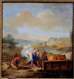 エジプトでの飛行 ジャン・バティスト・ピエール（1713-1789）の絵画 18世紀 日。047x0,45 m ルーアン、ボザール美術館（Musee des Beaux Arts 作： Jean Baptiste Marie Pierre