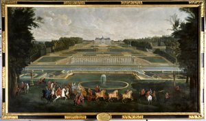 フランス王妃マリー・レクザンスカ（1703-1768）（Leczinska, Lescszinka, Leszinka）ヴォー・ル・ヴィコント城（Vaux-Le-Vicomte）の庭園にて ジャン・バティスト・マルタン（1659-1735）の絵画 1728 Chateau De Vaux Le Visomte.- Fの女王、マリー・レクザンスカ 作： Jean Baptiste Martin