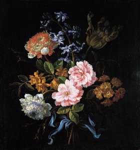 ケシのアネモネ、バラ、ダブルカンペネル、ヒヤシンス、チューリップ、耳介のabで結んだ花束 作： Jean Baptiste Monnoyer